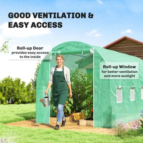 Outsunny Folia do szklarni 4 x 2 m, wodoodporna plandeka z drzwiami, 8 okien, ochrona UV, odporna, polietylen, zielona | Aosom PL