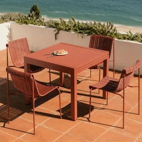 Zestaw Stołu 90-180x90 Cm Rozkładanego Z Aluminium Starmi Oraz 4 Krzesła Ogrodowe Z Rattanu Syntetycznego I Stali Revia Terracota - Sklum