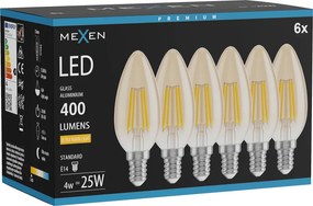 Mexen Vintis 6x żarówka filament LED E14, C35, 4W, Ciepła - 2200K, 400 lm, amber - L154-E14-0422-50x06