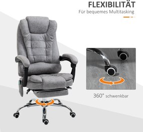 Vinsetto Fotel biurowy z masażem, ergonomiczny fotel biurowy z funkcją leżenia i ogrzewania, pilot, szary