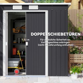 Outsunny Szopa na narzędzia z oknami wentylacyjnymi, drzwiami przesuwnymi, stal ocynkowana, 213 x 130 x 172 cm, Ciemnoszary