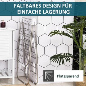 Składana suszarka do ubrań HOMCOM, przenośny suszarka na skrzydła, suszarka stojąca z teleskopowymi drążkami, stal nierdzewna, plastik, Srebrny, Biały, 60,5 x 148 x 98 cm
