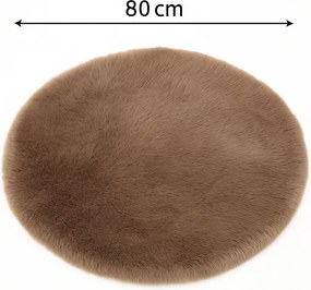 Dywanik futrzany brązowy okrągły FI80cm miękki puszysty guma antypoślizgowa