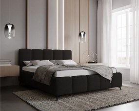 Emporius Kastilo łóżko dwuosobowe 200x200 z pojemnikiem, łóżko tapicerowane, stelaż, tkanina boucle, czarny (Anthology 19)