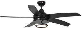 Czarny wentylator sufitowy 132 cm z LED i pilotem - Cool Anello