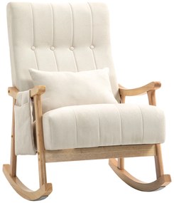 HOMCOM Fotel bujany z poduszką lędźwiową, szerokie siedzisko, rama bukowa, do 120 kg, Beżowy