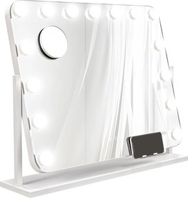 HOMCOM Lustro Kosmetyczne LED, 3 Tryby Światła, Regulacja Jasności, Dotyk, USB, 62,5 x 49,5 cm, Białe