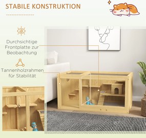 PawHut Klatka dla małych zwierząt z drewna świerkowego z akcesoriami i poidełkiem 100x50x50 cm naturalna | Aosom PL