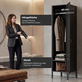 HOMCOM Metalowa szafka z zamykaną drzwiami i drążkiem na ubrania, pojedyncza stalowa szafka do domu lub biura, czarna | Aosom PL