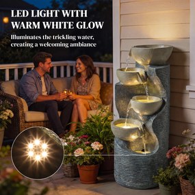 Outsunny 5-poziomowa fontanna ogrodowa z oświetleniem LED, pompą, kamienny styl, regulowana 33 x 31 x 80 cm | Aosom PL