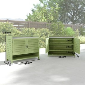Outsunny Stół do sadzenia z szafką z drewna, szafka ogrodowa z ocynkowanym blatem, 3 półki, 88x40x70,5cm, zielony | Aosom PL