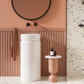 Umywalka z konglomeratu wolnostojąca okrągła biała błyszcząca 85 x 40 cm RONA White GLOW bez przelewu : Podłączenie syfonu - Do podłogi