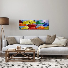 Obraz kolorowych parasoli (z zegarem) (90x30 cm)