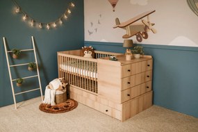 Łóżeczko dziecięce KOMPAKT 3W1 120x80 bukowe z komodą LITTLE SKY
