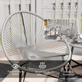 Outsunny 3-częściowy zestaw mebli ogrodowych, 2 krzesła z rattanu, 1 stół ze szklanym blatem, stalowa konstrukcja, meble balkonowe, szary | Aosom PL