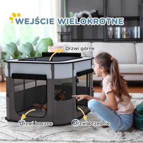 PawHut Składany wybieg dla zwierząt domowych, z torbą do przechowywania, dla szczeniąt i kociąt, do użytku wewnętrznego i zewnętrznego, Szary