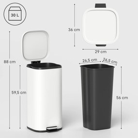 HOMCOM 30L kosz na śmieci pedałowy z pokrywą, funkcja Soft-Close i zatrzymania otwartej pozycji do kuchni i domu | Aosom PL