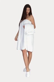 LIA szlafrok do sauny w ozdobnym pudełku, 3 szt. Rozmiar uniwersalny + ręcznik + kapcie 40/42 Biały