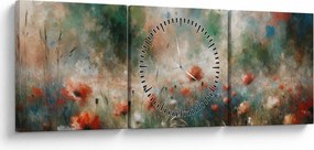 Obraz – Abstrakcja pola z makami (z zegarem) (90x30 cm)