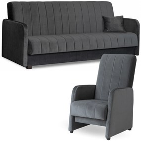 Zestaw Dwuosobowa Sofa PORTO i Fotel Wypoczynkowy PORTO Szary do Salonu Nowoczesny