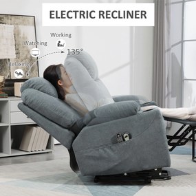 HOMCOM Fotel Masujący z Funkcją Pomocy przy Wstawaniu dla Seniorów, 8 Punktów Masażu, Boczne Kieszenie, Pilot, 90D x 101S x 107W cm, Szary