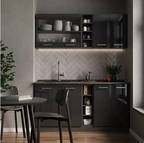 Pojedyncza kuchnia antracyt wysoki połysk/antracyt 160x46x81.6 r-line