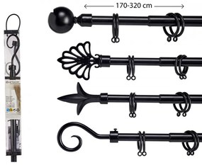 Karnisz metalowy czarny VALANCE GLOBE 170-320 cm