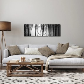 Obraz - Wilk w ciemnym lesie (z zegarem) (90x30 cm)