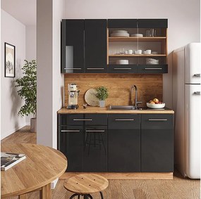 Pojedyncza kuchnia antracytowy wysoki połysk/złoty dąb power 140x60x81.6 fame-line