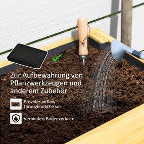 Outsunny Kwietnik z Dolną Półką, Drewniane Grządka z Wyściółką z Włókniny i Otworami Drenażowymi, 100 x 30 x 70,5 cm, Drewno Naturalne