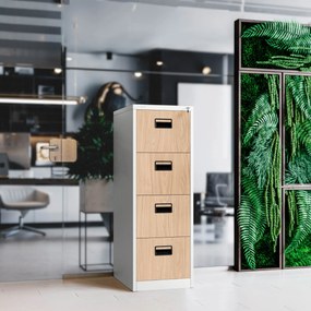 Metalowa szafa kartotekowa SARA V4, 460 x 1320 x 620 mm, Eco Design: biała/ dąb sonoma