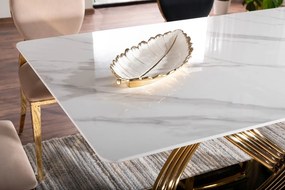 Stół glamour z ceramicznym blatem i złotą podstawą Hermes