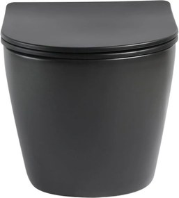 Miska WC wisząca bezkołnierzowa czarna matowa DECOS Black Matt MINI z deską wolnoopadającą typu Slim