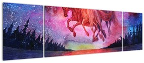 Obraz - Pojawienie się kosmicznych koni nad jeziorem, akwarela (170x50 cm)