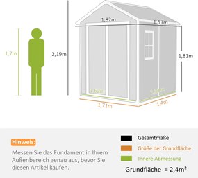 Outsunny Szopa ogrodowa, Schowek na narzędzia z podłogą, zamknięte drzwi, otwory wentylacyjne, okno, wygląd drewna, Tworzywo sztuczne, Szary