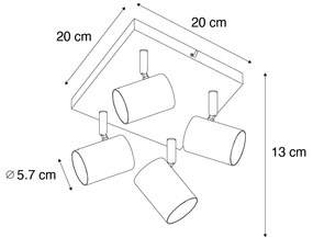 Nowoczesna lampa sufitowa brązowa, 4-punktowa, regulowana, prostokątna - Jeana Nowoczesny Oswietlenie wewnetrzne