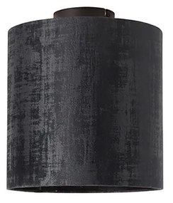 Lampa sufitowa matowa czarna z abażurem z czarnego aksamitu 25 cm - Combi Nowoczesny Oswietlenie wewnetrzne
