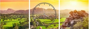 Obraz doliny Hampi w Indiach (z zegarem) (90x30 cm)