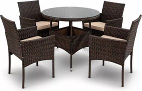 Zestaw mebli ogrodowych German technorattan brązowy/beżowy 4 fotele + stół szklany na taras ogród balkon elegancki komplet