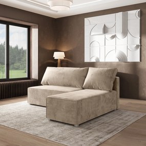 Masseno Narożnik BRISO z funkcją spania i pojemnikiem na pościel Narozniki L, Rozkładana sofa - Kremowy, MONOLITH 04