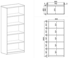 Szafka bez drzwi MIRELLI, 800 x 400 x 1800 mm, brzoza