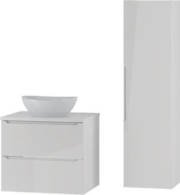 Biały Zestaw do Łazienki 60cm Szafka z Blatem Umywalka Słupek Etna