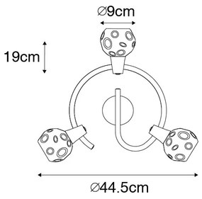 Lampa sufitowa czarna 44,5 cm z przydymionym szkłem 3-punktowa - Vidro ArtDeco Oswietlenie wewnetrzne