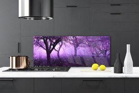 Szkło do Kuchni na Ścianę Sylwetki Drzew o Zmierzchu