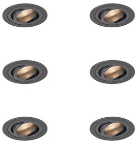 Zestaw 6 nowoczesnych reflektorów wpuszczanych Gunmetal GU10 50mm okrągłe z regulacją - Rondoo