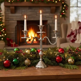 Świecznik trójramienny, srebrny, 30 cm