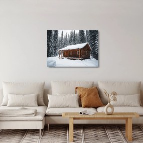 Obraz na szkle - Pokryta śniegiem chata (70x50 cm)