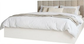Białe łóżko z beżowym zagłówkiem boucle 90x200 A7-G25
