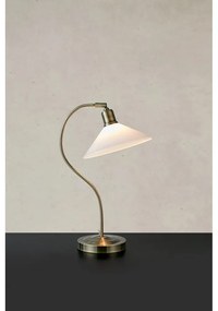Lampa stołowa w kolorze mosiądzu z białym szklanym kloszem (wysokość 49 cm) Vela – Markslöjd