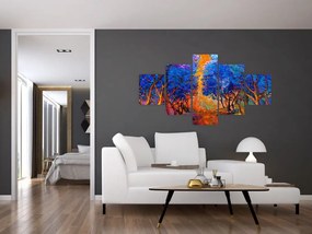 Obraz - Jesienne korony drzew, nowoczesny impresjonizm (125x70 cm)